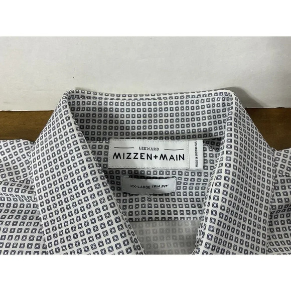Mizzen & Main Shirt Mens XX Large Trim Fit White Blue Print Leeward Stretch - Picture 2 of 10
